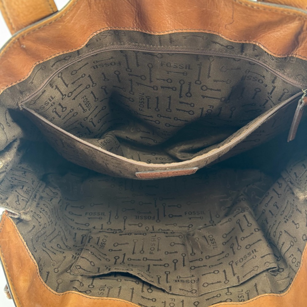Fossil Long Live Vintage Leather Tote Bag Womens Brown Key Lock Satchel Handbag - Picture 11 of 16